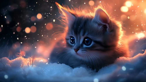 Adorable Kitten Glows in a Magical Winter Wonderland