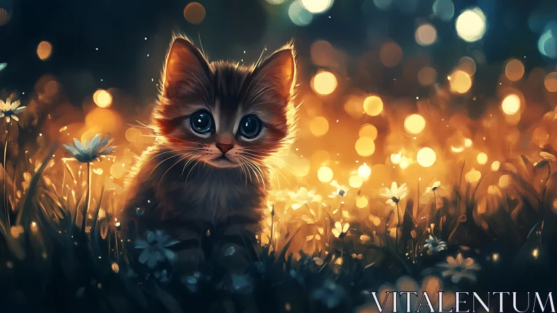 Luminous Kitten Dreams: A Whisker-Adorned Vision in Golden Bloom.