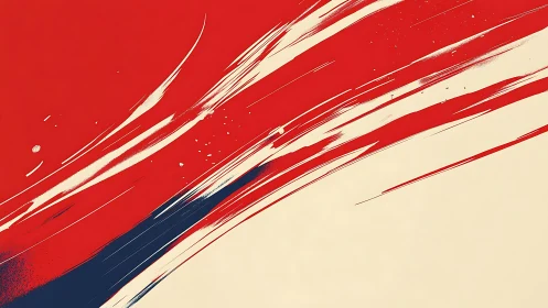 Bold Abstract Red and Beige Brush Strokes Digital Art Print.