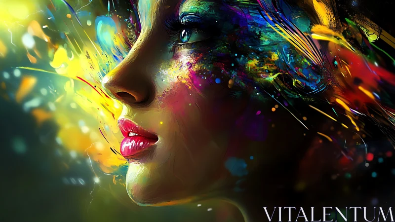 Color-swept female profile portrait in digital abstraction.