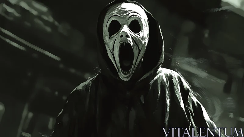 Hooded specter with screaming skull mask dominates frame