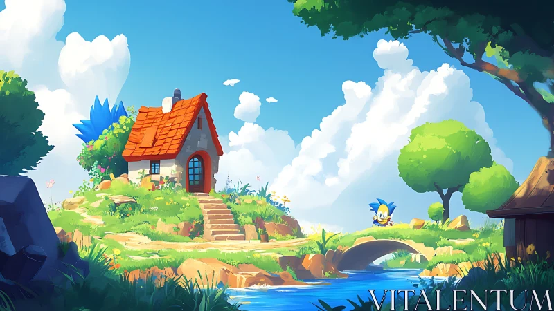 Whimsical Cottage in Fantasy Landscape.