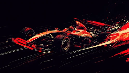 Red racer streaking through glowing midnight speedway.