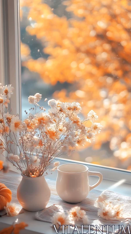 Autumn's Gentle Embrace by the Window.