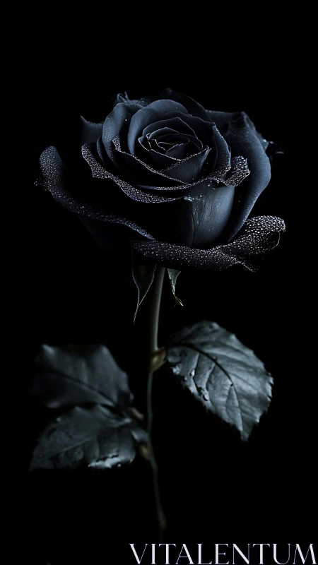 Monochrome black rose study in dramatic low key lighting.