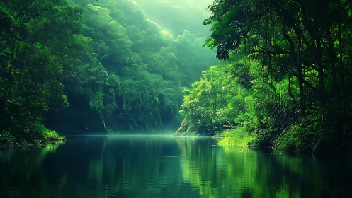 Luminous River Through Primeval Jungle Canopy.