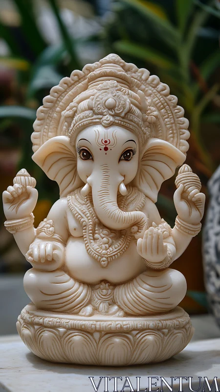 Cream-colored Ganesha idol with ornate carving detail.