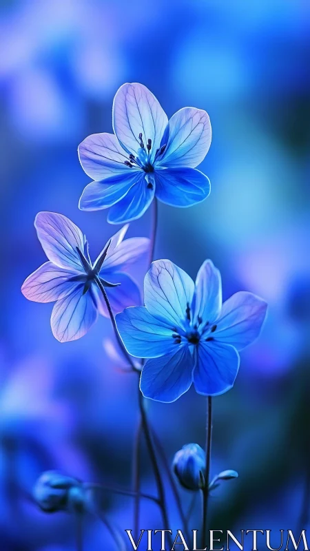 Delicate Blue Flowers Dance in Dreamy Light