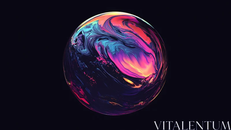 Chromatic fluid sphere simulating iridescent planetary refraction.