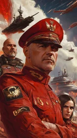 Resolute space commander stands firm amid burning skies.