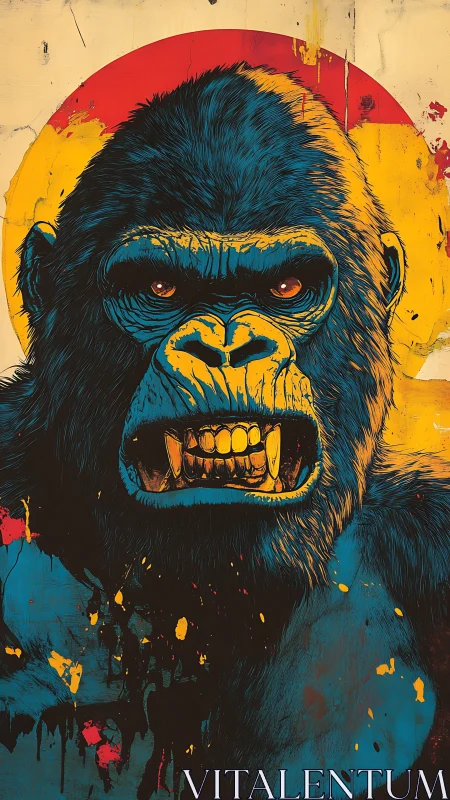 Aggressive blue gorilla portrait rendered in high-contrast ink layers