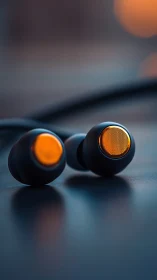 Black Earbuds Orange Accents Depth of Field.