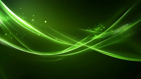 Vibrant Green Light Waves Abstract Digital Art Background.