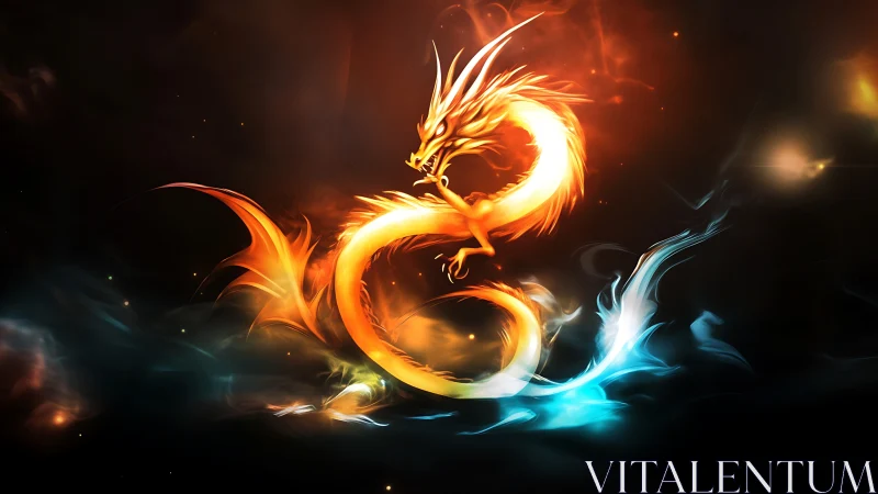 Luminous fire dragon swirling through elemental energy.