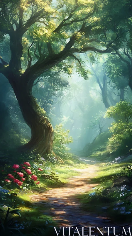 Luminous Cathedral Where Ancient Trees Guard Sunlit Mysteries