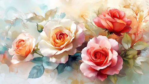 Beautiful Roses in Soft, Dreamy Watercolor Style