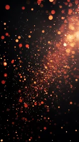 Cinematic bokeh particles in warm amber light on black field