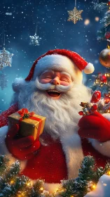 Santa’s joyful laugh wrapped in snowy holiday magic.