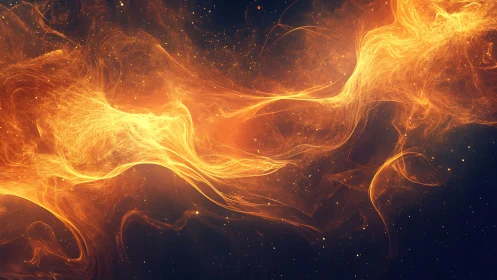 Flowing Energy Streams Against Dark Background with Particle Effects