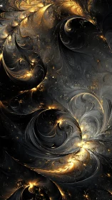 Fractal curves form layered golden and black swirling fields