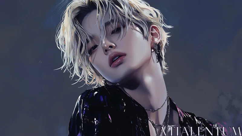 Chromatic portrait of androgynous youth in reflective lighting.