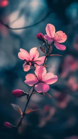 Pink Blossoms in Soft Light. Delicate Nature's Poetry.