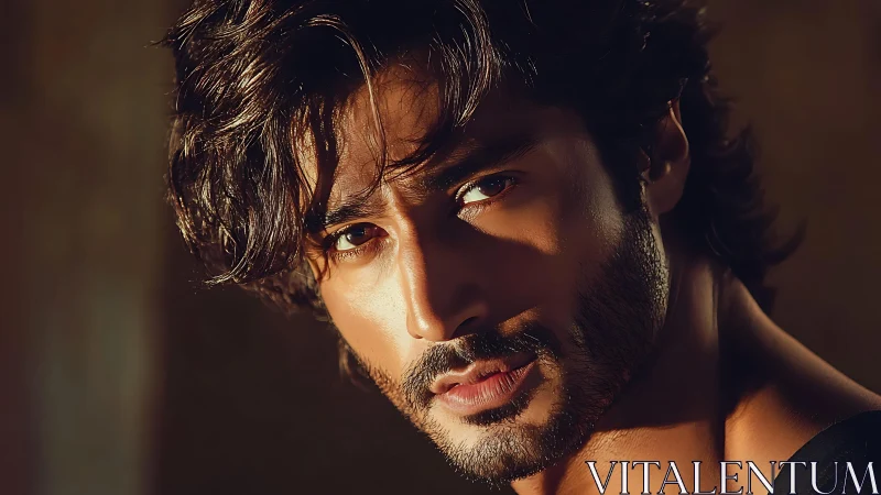 Close-up male portrait in golden hour directional lighting