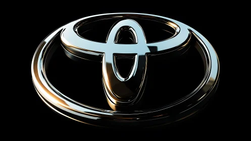Shiny Toyota Logo in 3D Metallic Style on Black Background.