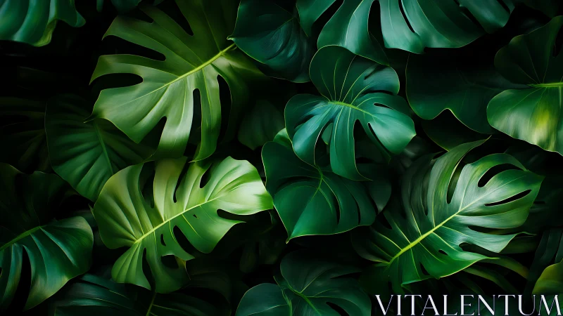 Lustrous monstera foliage with sculpted tropical leaf layers.