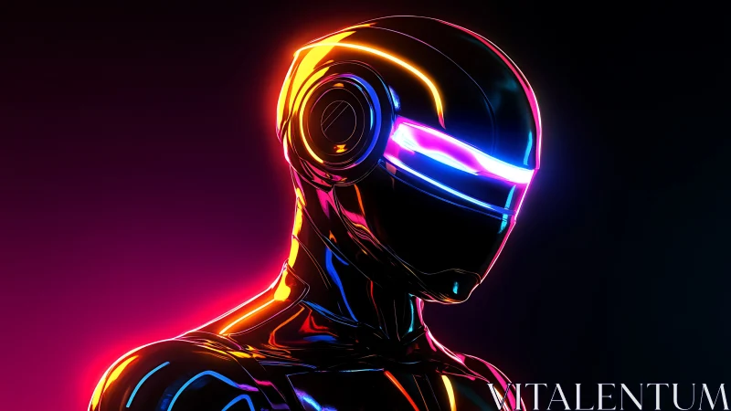 Neon-lit cyber hero glowing softly in the dark night.