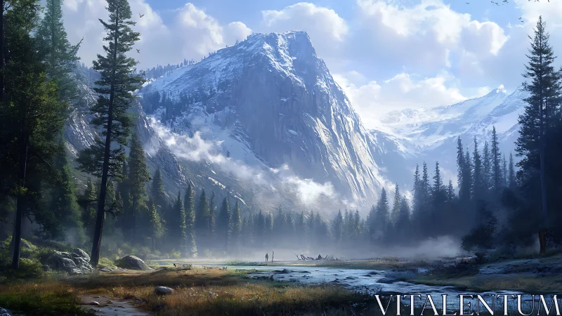 Silent blue mountain keeps watch over wanderers below