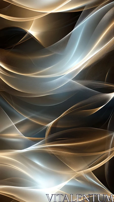 Luminous flowing ribbons trace layered metallic light waves
