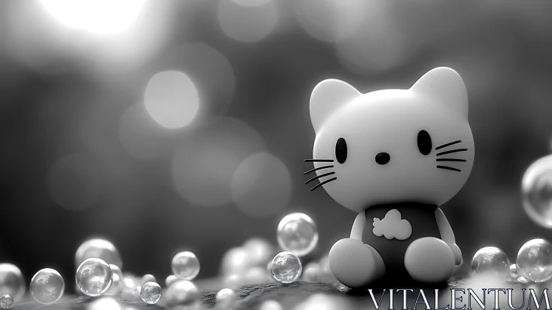 Minimalist 3D Character Model with Bokeh Environment and Translucent Sphere Particles
