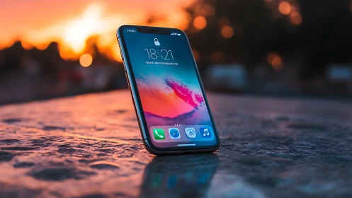 iPhone X Sunset Display: Minimalist Mobile Tech Portrait.