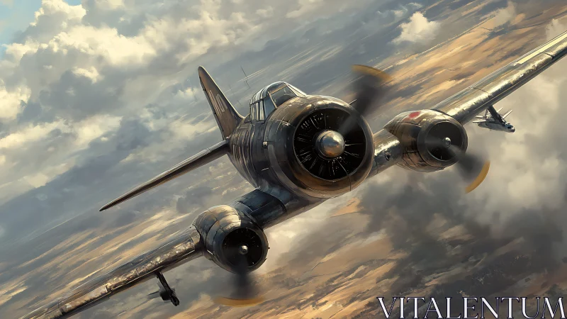 Sweeping warbird roars through golden clouds in bold flight