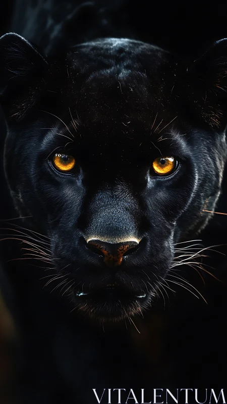 Black Panther Portrait with Golden Amber Eyes in Dark Low-Light Rendering