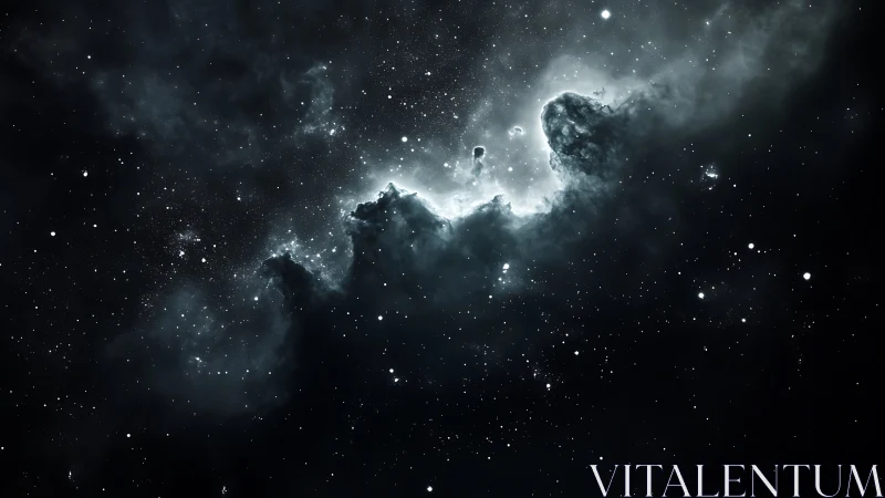 Stellar nebula cloud in deep monochrome starfield space.