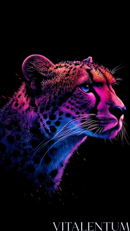 Neon Leopard: Chromatic Digital Portrait Against Black.