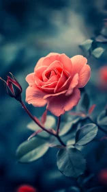 Coral Bloom Steals the Spotlight Against Moody Shadows