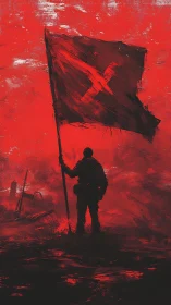 Digital painting of lone rebel with tattered victory banner.