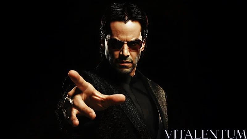 Shadow-clad tech sorcerer reaching through the darkness.