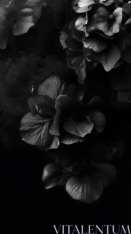 Monochrome Petals Against Darkness.
