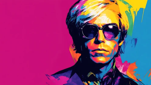 Pop art style portrait with bold neon color palette.