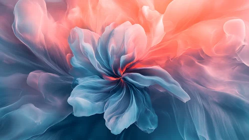 Dreamy glowing flower unfurls in soft blue and coral light
