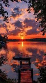 Low-angle lake sunset captures vivid cloud reflections