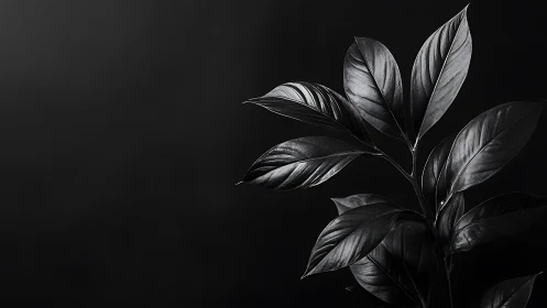Monochrome macro study of glossy botanical leaf geometry.