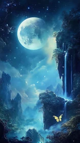 Moonlit waterfalls and the lone golden dreamer butterfly.