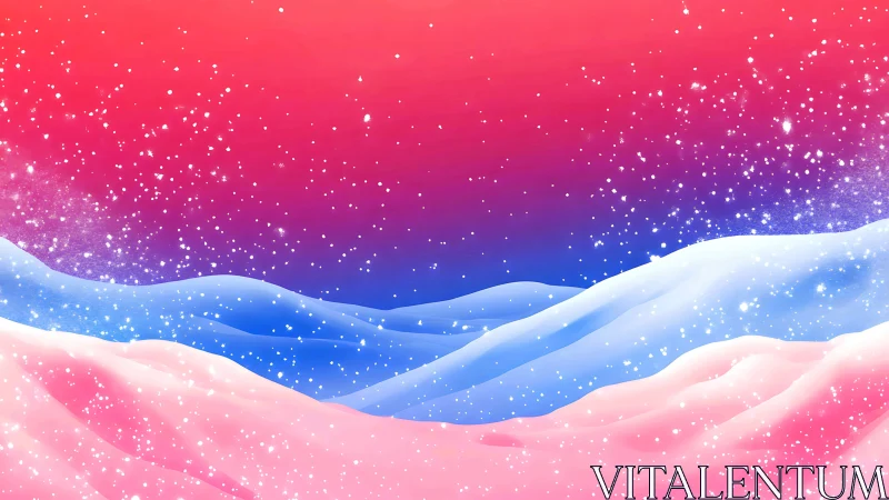 Gradient snow dunes under prismatic twilight sky digital study.