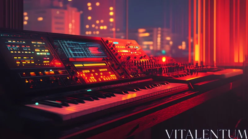 Neon-lit synth workstation dreaming above the midnight city.