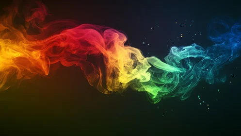 Flowing rainbow smoke dancing across a dreamy dark sky.